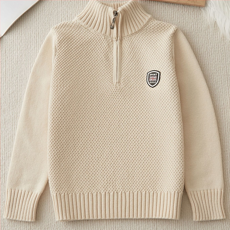 Vaikų megztinis su pusiau užtrauktuvu, storas žiemai, stovinčiu kaklu, ilgomis rankovėmis