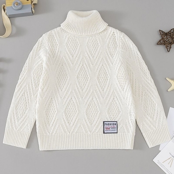 Момичешки зимен плетен пуловер с висока яка, подплата от флис, дълги ръкави, плетено от зайча козина