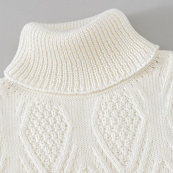 Момичешки зимен плетен пуловер с висока яка, подплата от флис, дълги ръкави, плетено от зайча козина