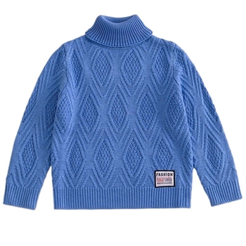 Момичешки зимен плетен пуловер с висока яка, подплата от флис, дълги ръкави, плетено от зайча козина