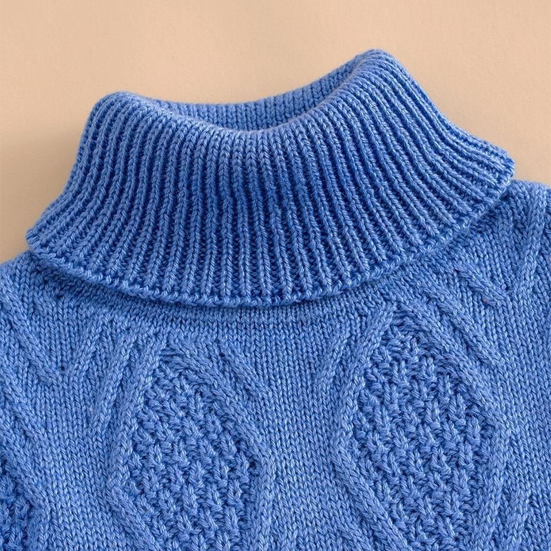 Момичешки зимен плетен пуловер с висока яка, подплата от флис, дълги ръкави, плетено от зайча козина
