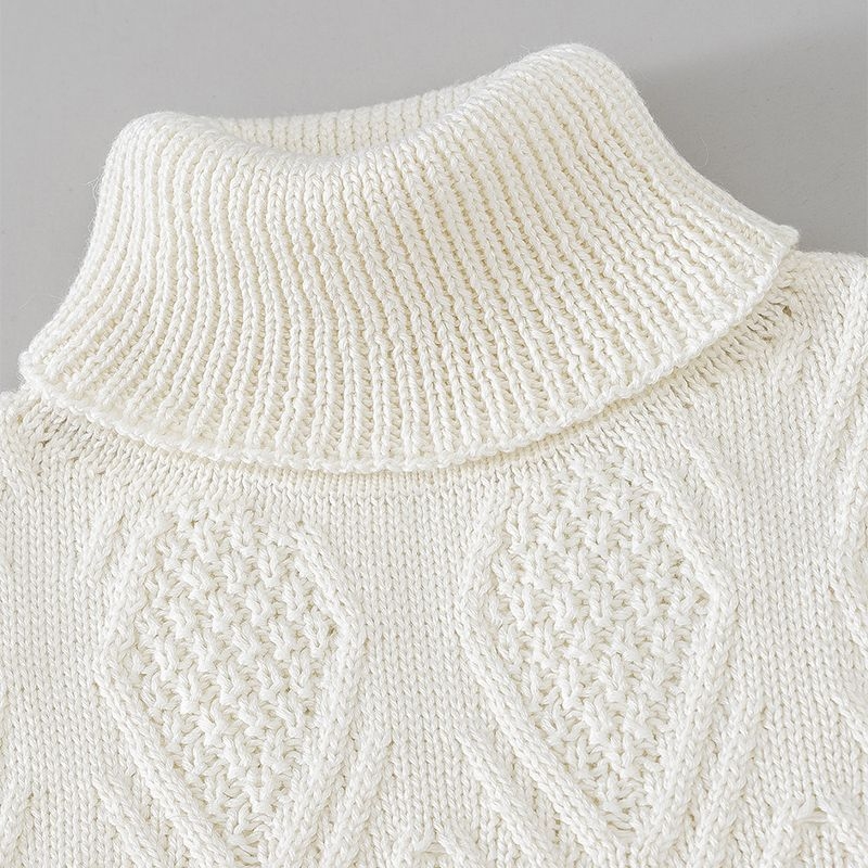 Момичешки зимен плетен пуловер с висока яка, подплата от флис, дълги ръкави, плетено от зайча козина