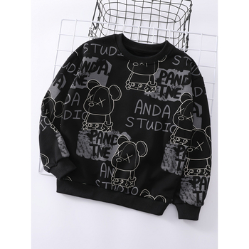 Детски комплект с качулка и принт, свободна кройка, Lyocell, есенно-зимна колекция 2025 (за деца над 8 г)