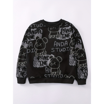 Детски комплект с качулка и принт, свободна кройка, Lyocell, есенно-зимна колекция 2025 (за деца над 8 г)