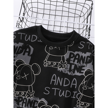 Детски комплект с качулка и принт, свободна кройка, Lyocell, есенно-зимна колекция 2025 (за деца над 8 г)