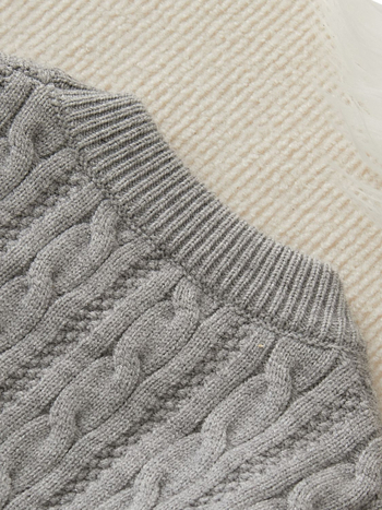 Детски плетен пуловер, удебелен заешки пух, кръгла яка, дълъг ръкав, солиден модел