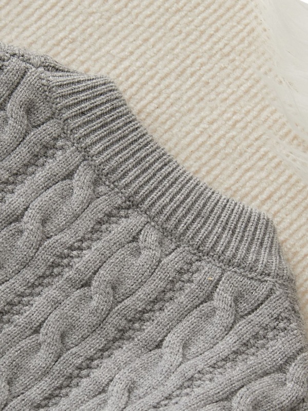 Детски плетен пуловер, удебелен заешки пух, кръгла яка, дълъг ръкав, солиден модел