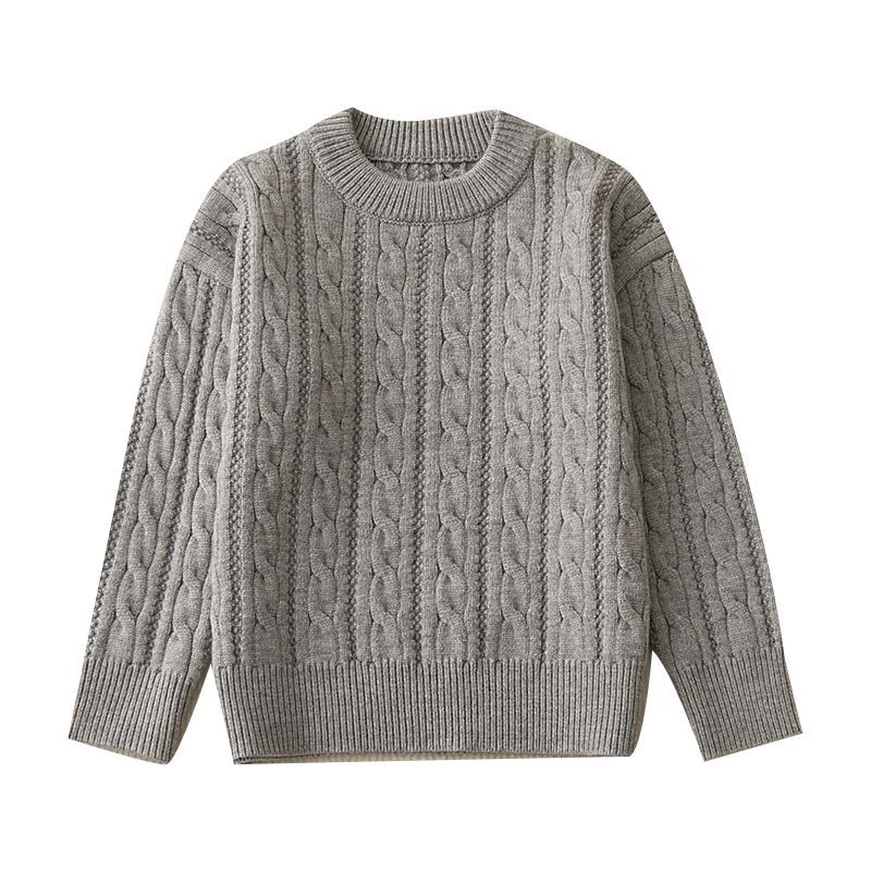 Детски плетен пуловер, удебелен заешки пух, кръгла яка, дълъг ръкав, солиден модел