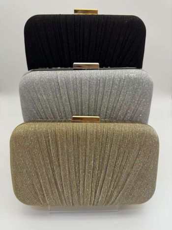 Дамска клъч чанта - твърд корпус, плисирана вечерна линия, малък квадрат (полиестер, заключване, MOONFLOWER)