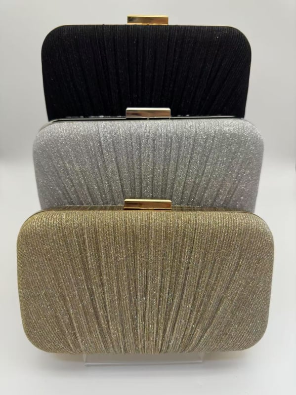 Дамска клъч чанта - твърд корпус, плисирана вечерна линия, малък квадрат (полиестер, заключване, MOONFLOWER)