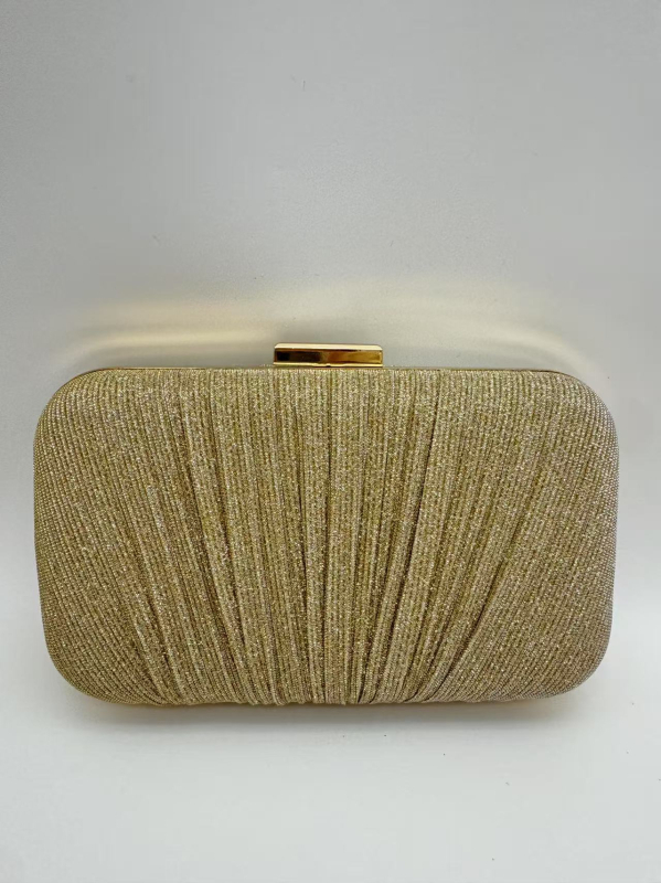 Дамска клъч чанта - твърд корпус, плисирана вечерна линия, малък квадрат (полиестер, заключване, MOONFLOWER)