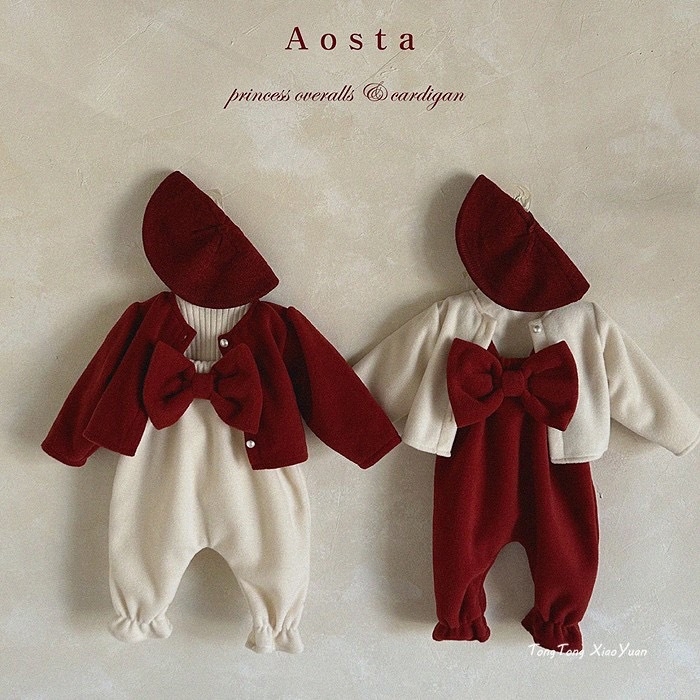 Зимен комплект за деца от две части, корейски стил, дебел памук (85%), дълги ръкави, пуловер без качулка, едноцветен, за деца 1–3 години