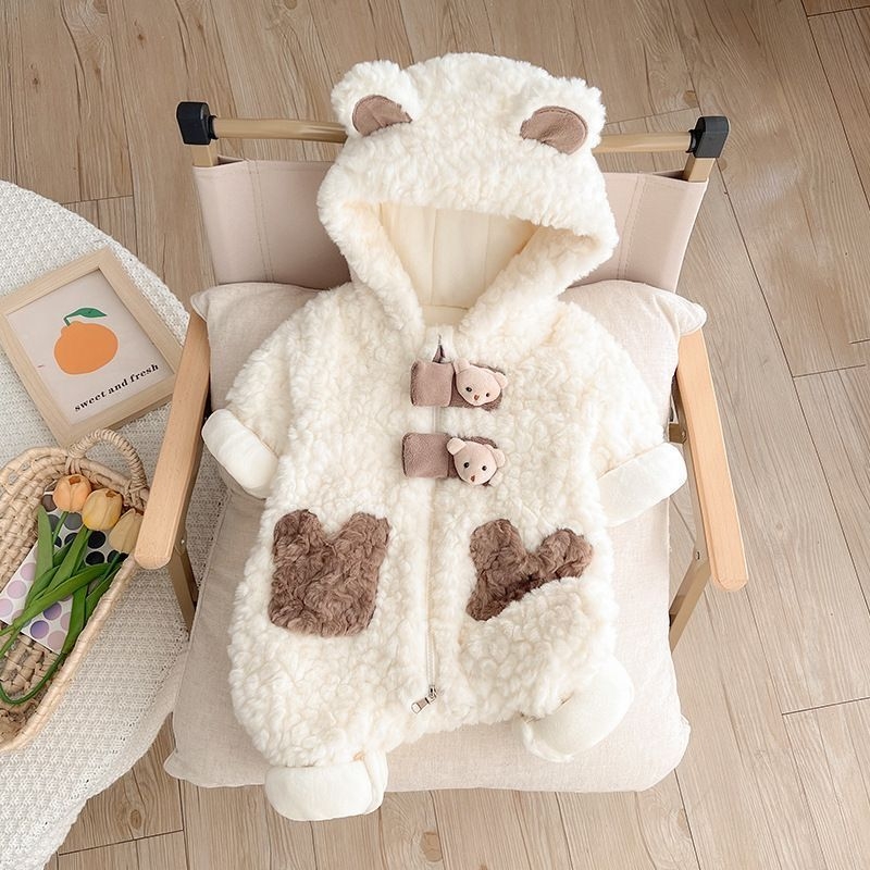 Зимно подплатено гащеризонче за новородени с качулка, унисекс, полиестер, цип