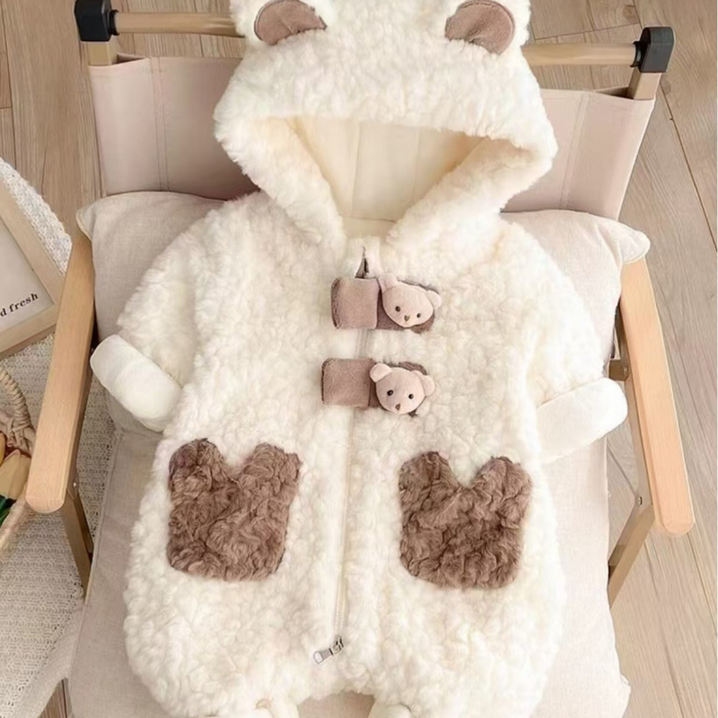 Зимно подплатено гащеризонче за новородени с качулка, унисекс, полиестер, цип