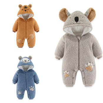 Унисекс бебешки гащеризон Teddy Velvet, quilted дизайн, дебел зимен слой, дълги ръкави, качулка с фиксирана шапка, цип