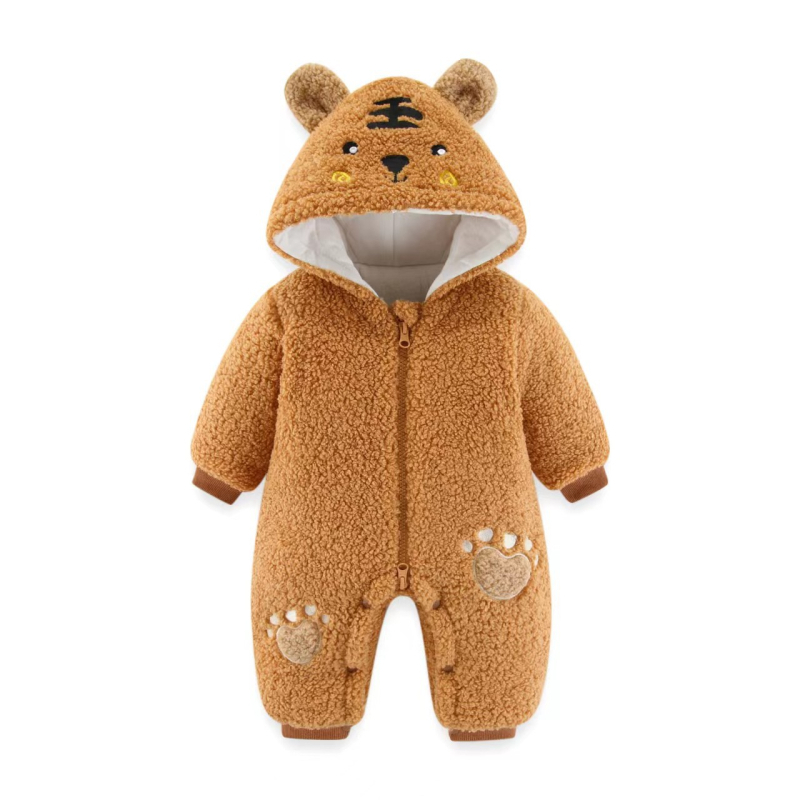 Унисекс бебешки гащеризон Teddy Velvet, quilted дизайн, дебел зимен слой, дълги ръкави, качулка с фиксирана шапка, цип