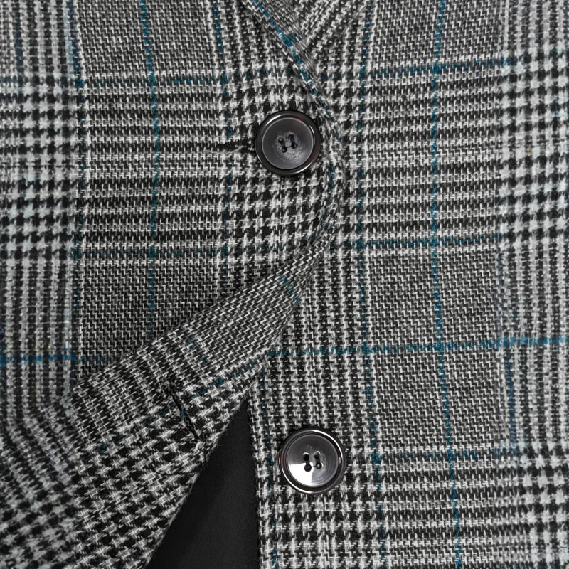 Жакет от полиестер с еластан, каре принт, свободен крой, еднобортен с две копчета, есен 2025