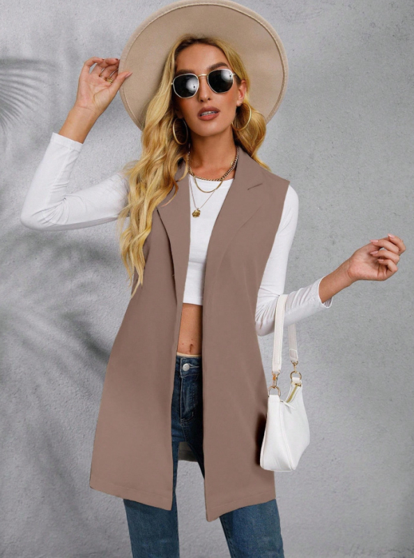 Жилетка със сако яка - дълга, 80–100 см, 3D модел, 95% полиестер, пролет 2025, за жена