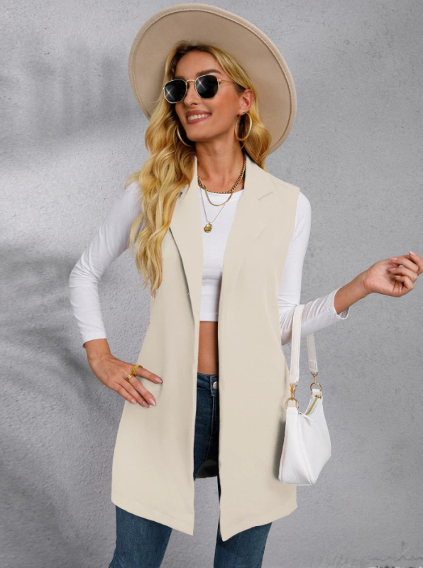 Жилетка със сако яка - дълга, 80–100 см, 3D модел, 95% полиестер, пролет 2025, за жена