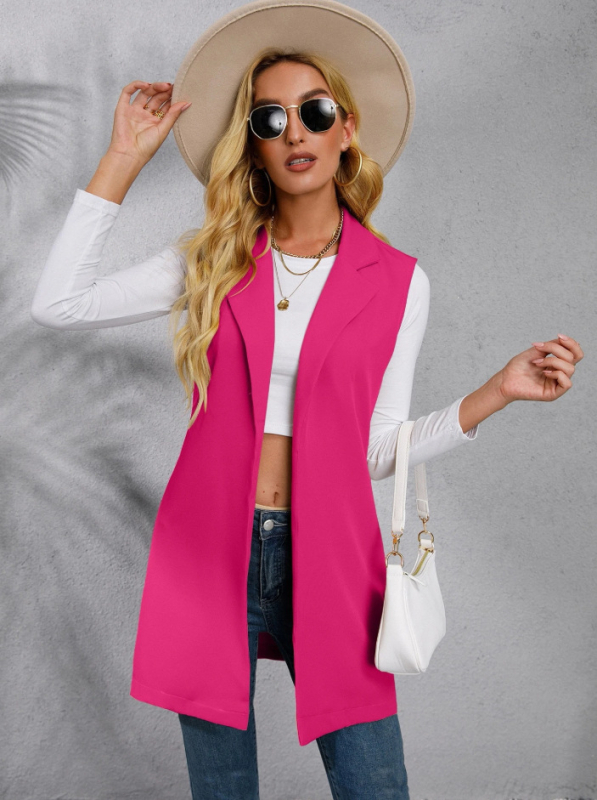 Жилетка със сако яка - дълга, 80–100 см, 3D модел, 95% полиестер, пролет 2025, за жена