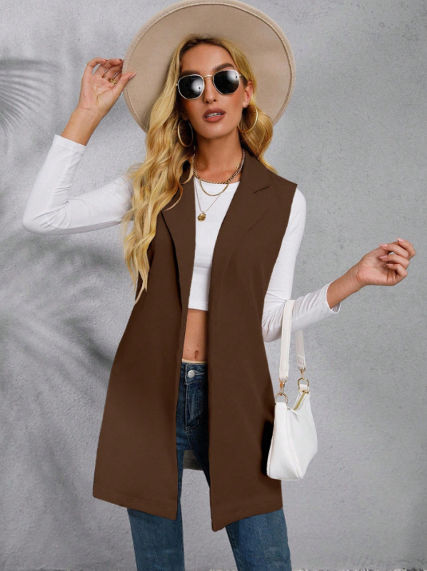 Жилетка със сако яка - дълга, 80–100 см, 3D модел, 95% полиестер, пролет 2025, за жена