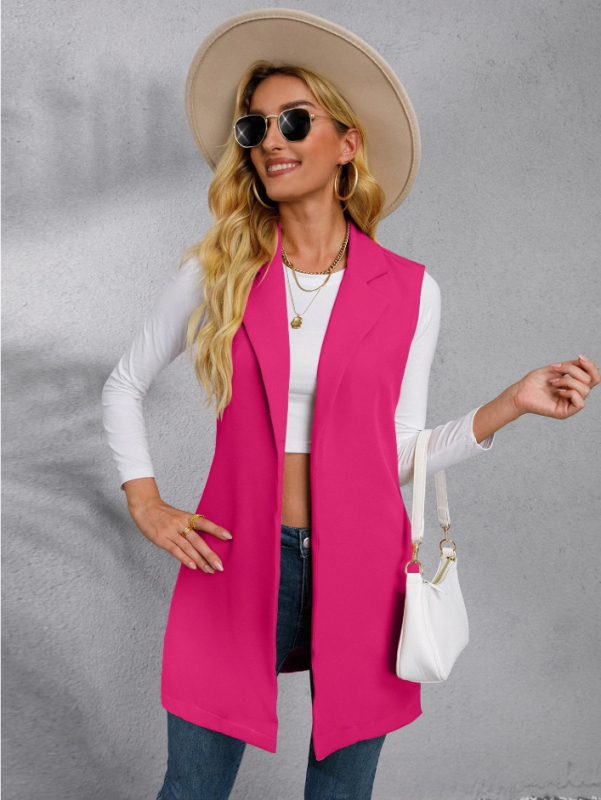 Жилетка със сако яка - дълга, 80–100 см, 3D модел, 95% полиестер, пролет 2025, за жена