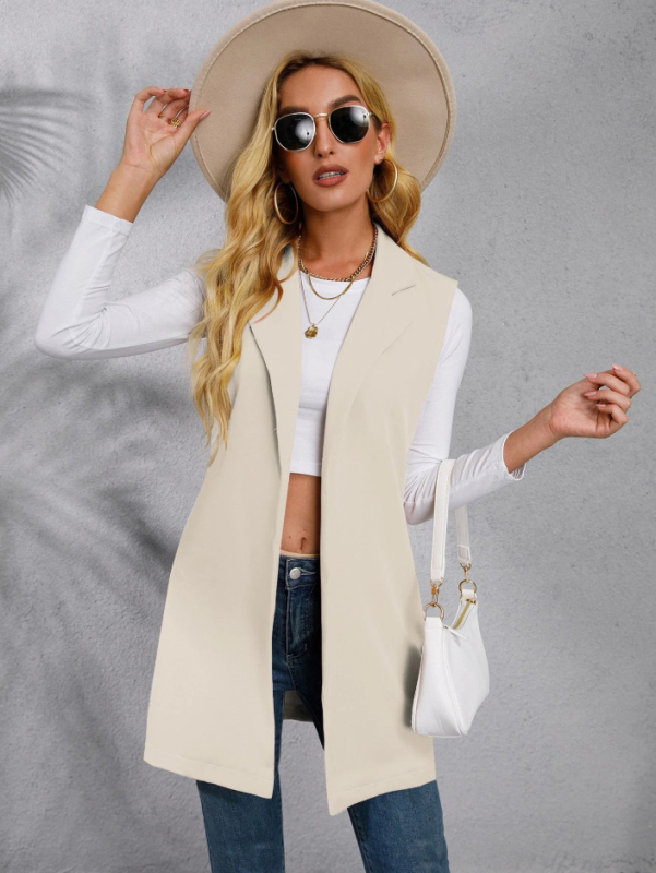 Жилетка със сако яка - дълга, 80–100 см, 3D модел, 95% полиестер, пролет 2025, за жена