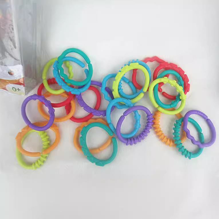 Дъгова пръстенова зъбка за бебета, 0-3 години, образователна интерактивна 3D пластмасова играчка