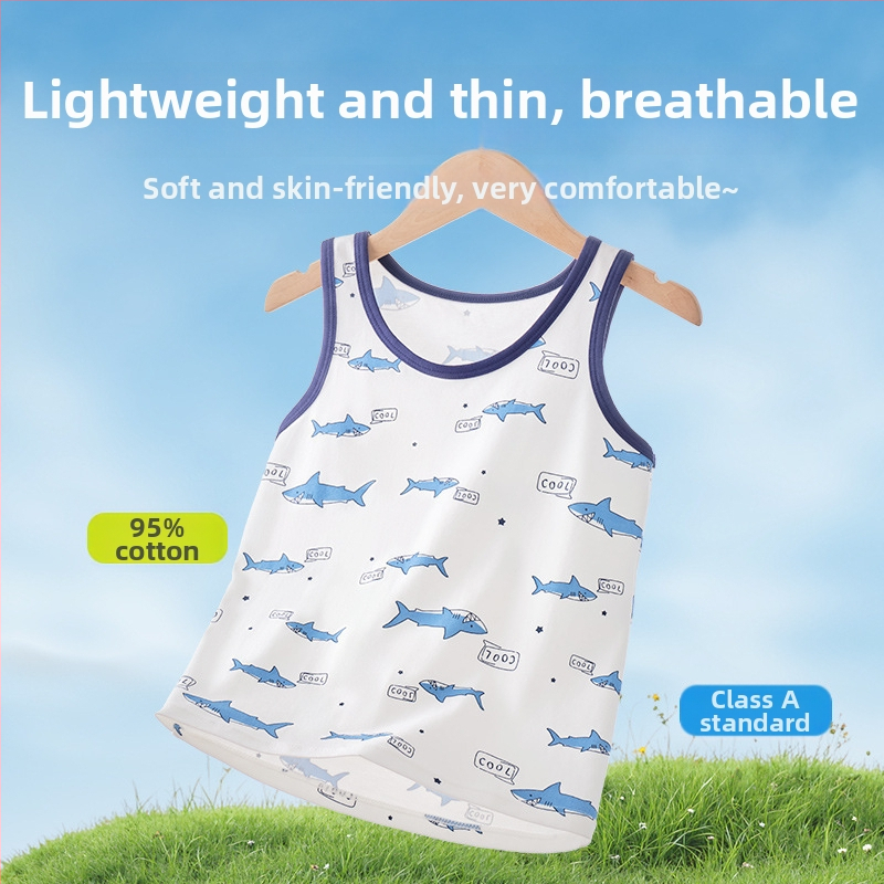 Zēnu bez piedurknēm kokvilnas top, ikdienas stils, apaļā kakla izgriezums, 95% kokvilna, vecums 3–8 gadi (100–140 cm)