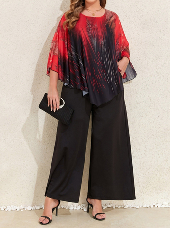 Елегантен гащеризон с принт на фойерверки и мрежести панели, задна ципа, странични джобове, еластичен полиестер, къси широки крачоли