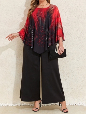 Елегантен гащеризон с принт на фойерверки и мрежести панели, задна ципа, странични джобове, еластичен полиестер, къси широки крачоли