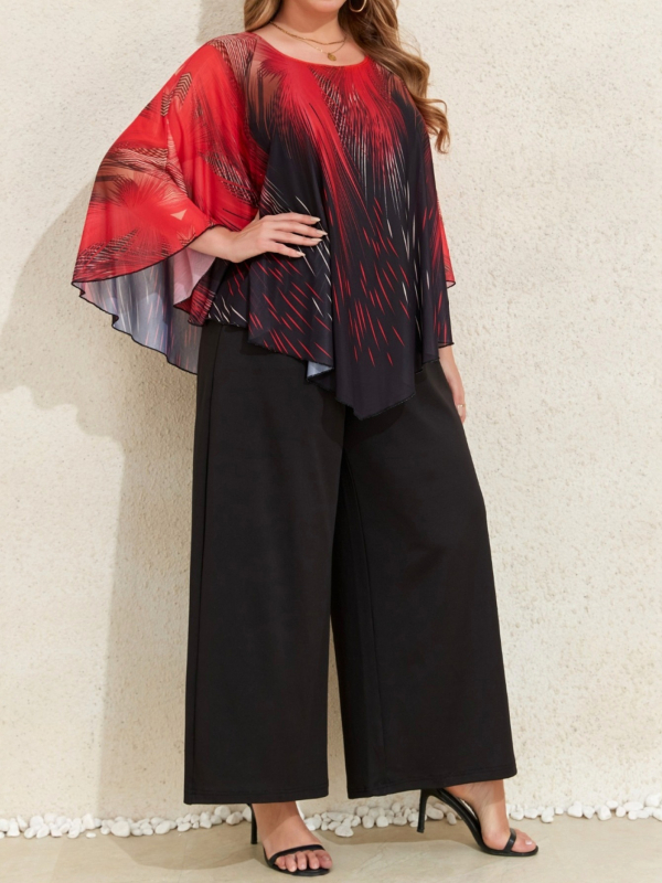 Елегантен гащеризон с принт на фойерверки и мрежести панели, задна ципа, странични джобове, еластичен полиестер, къси широки крачоли