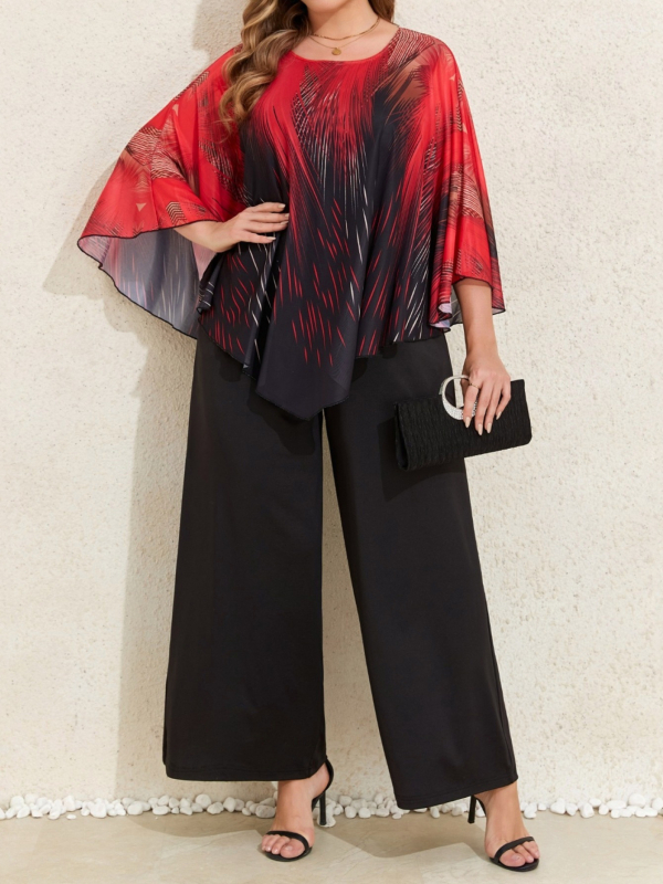 Елегантен гащеризон с принт на фойерверки и мрежести панели, задна ципа, странични джобове, еластичен полиестер, къси широки крачоли