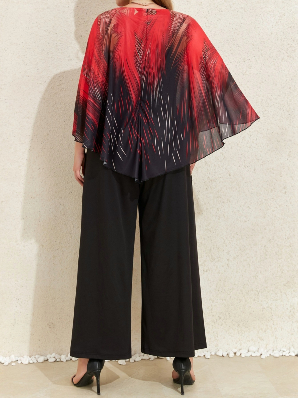 Елегантен гащеризон с принт на фойерверки и мрежести панели, задна ципа, странични джобове, еластичен полиестер, къси широки крачоли