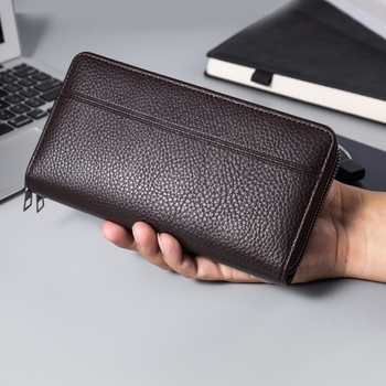 Vyrinė ilga PU piniginė su dvejais skyreliais kortelėms, keli kortelių skyriai, užsegama kišenė su virve, 185 g