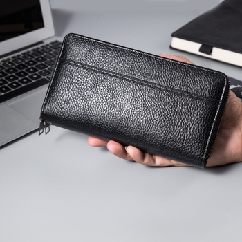 Vyrinė ilga PU piniginė su dvejais skyreliais kortelėms, keli kortelių skyriai, užsegama kišenė su virve, 185 g