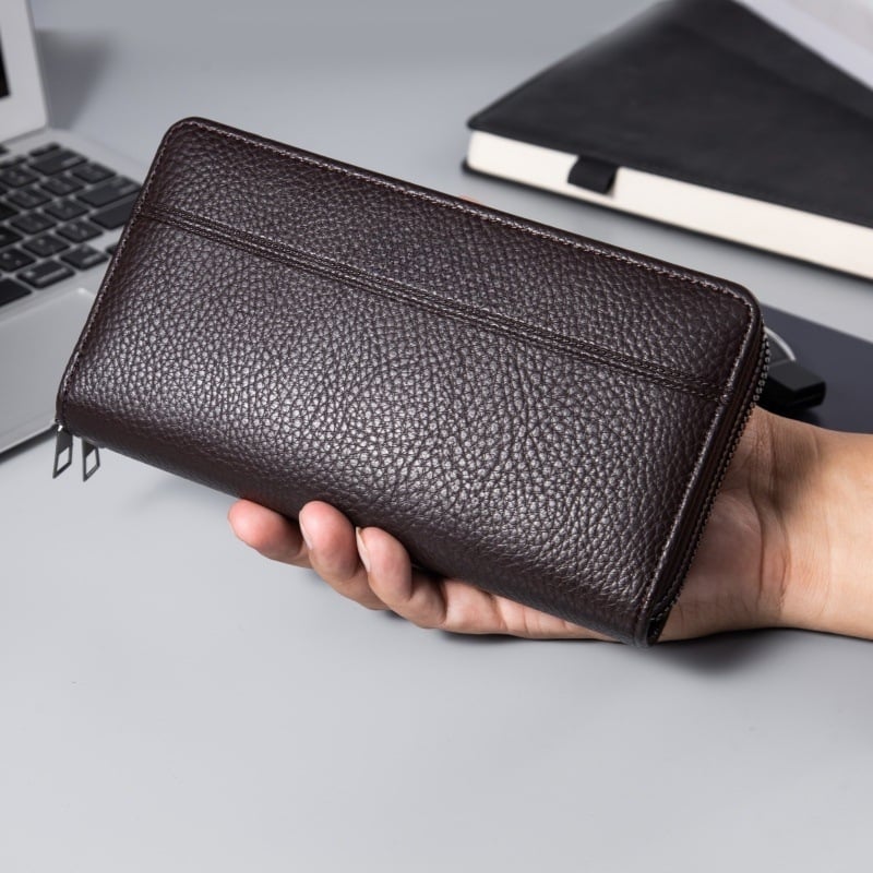 Vyrinė ilga PU piniginė su dvejais skyreliais kortelėms, keli kortelių skyriai, užsegama kišenė su virve, 185 g