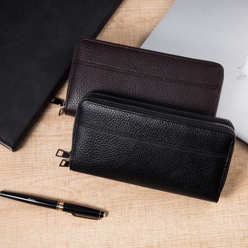 Vyrinė ilga PU piniginė su dvejais skyreliais kortelėms, keli kortelių skyriai, užsegama kišenė su virve, 185 g