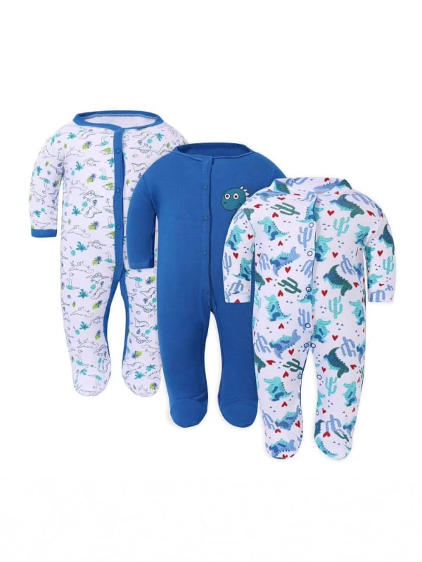 Памучен бебешки гащеризон – 3-частен комплект, дълги ръкави и закрити крачета, унисекс, без качулка, с мотиви мультяшно зайче, цветя и пеперуди
