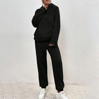 Дамски плюшен костюм с качулка и дълги панталони, полиестер над 95% със спандекс, есен 2025, стил за делово ежедневие