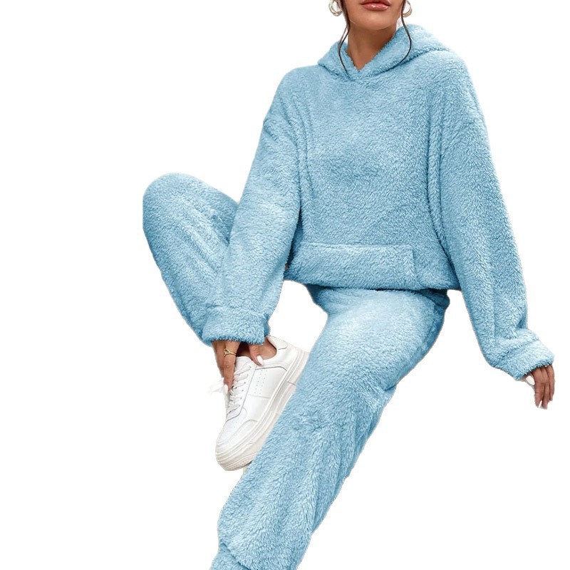 Дамски плюшен костюм с качулка и дълги панталони, полиестер над 95% със спандекс, есен 2025, стил за делово ежедневие