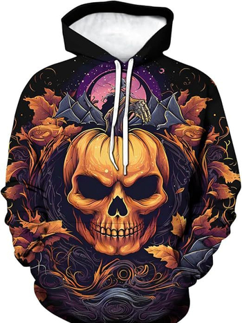Мъжки дълъг ръкав качулка суитшърт с 3D дигитален принт на костен череп, свободна кройка, полиестерова тъкан, триизмерен джоб