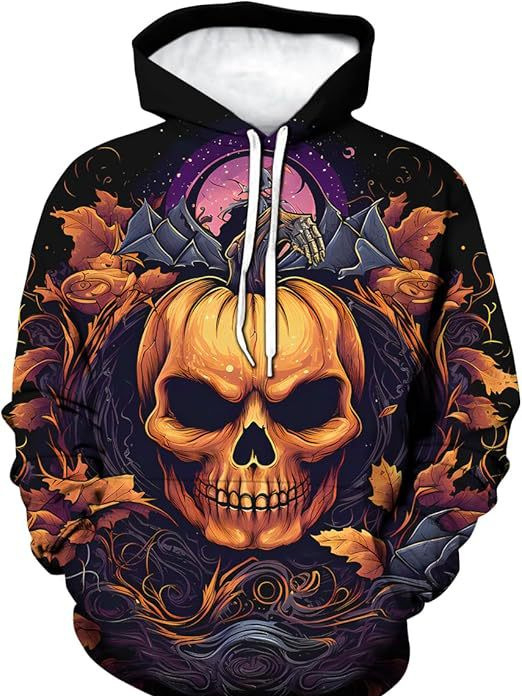 Мъжки дълъг ръкав качулка суитшърт с 3D дигитален принт на костен череп, свободна кройка, полиестерова тъкан, триизмерен джоб