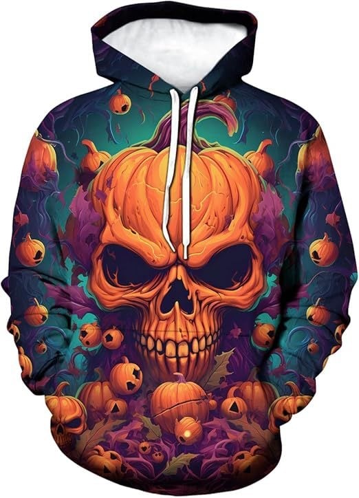 Мъжки дълъг ръкав качулка суитшърт с 3D дигитален принт на костен череп, свободна кройка, полиестерова тъкан, триизмерен джоб