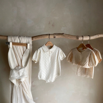 Гащеризон за бебета и деца - 100% памук, корейски стил, къс ръкав, унисекс, за деца 1–3 години