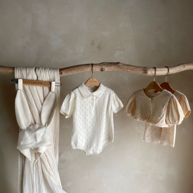 Гащеризон за бебета и деца - 100% памук, корейски стил, къс ръкав, унисекс, за деца 1–3 години