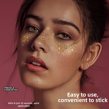 Стикери за татуировка с лунички и позлата – техника: воден трансферен печат; дизайн с позлатено фолио; водоустойчиви и против изпотяване; печатано лого; полу-ръчен и полу-механичен процес