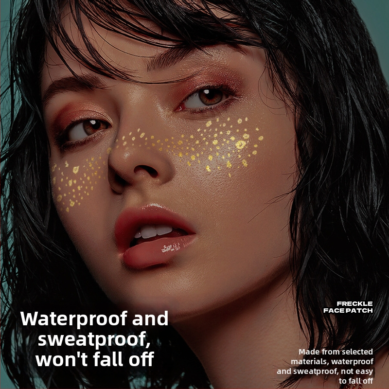 Стикери за татуировка с лунички и позлата – техника: воден трансферен печат; дизайн с позлатено фолио; водоустойчиви и против изпотяване; печатано лого; полу-ръчен и полу-механичен процес