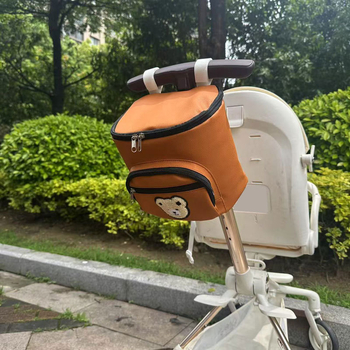 Закачваща чантичка за бебешка количка, голям капацитет, изкуствена кожа, универсална съвместимост