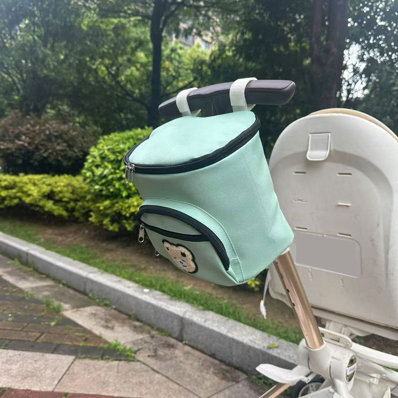 Закачваща чантичка за бебешка количка, голям капацитет, изкуствена кожа, универсална съвместимост